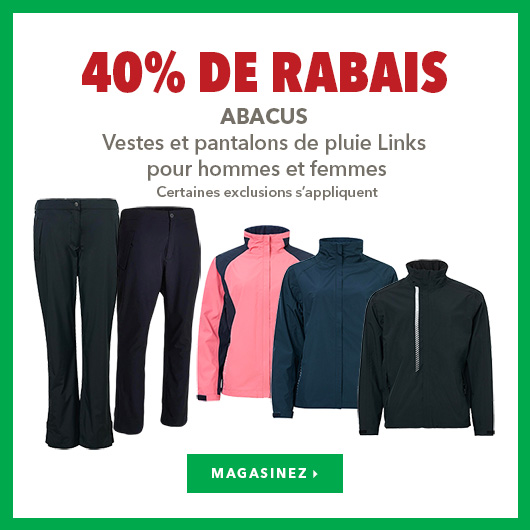 Pantalons et vestes de pluie Abacus Links pour hommes et femmes – 40% de rabais 