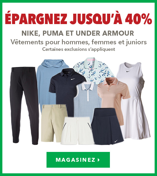 Vêtements Nike, Puma et Under Armour pour hommes, femmes et juniors - Épargnez jusqu’à 40%