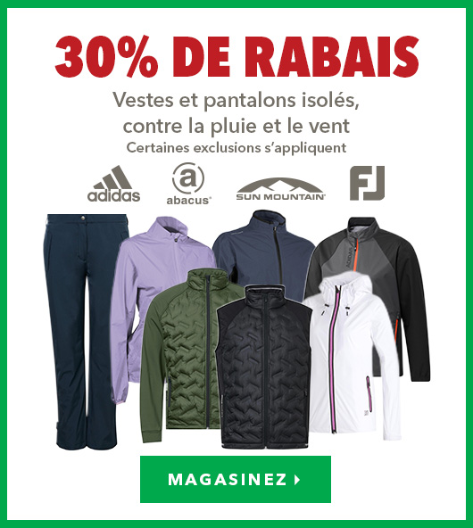 Vestes et pantalons isolés, contre la pluie et le vent - 30% de rabais