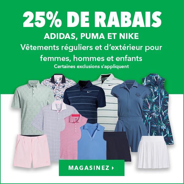 Vêtements réguliers et d’extérieur adidas, Puma et Nike pour femmes, hommes et enfants – 25% de rabais